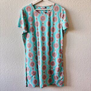 Cabana Life turquoise cover up tunic dress with geometric print size XL